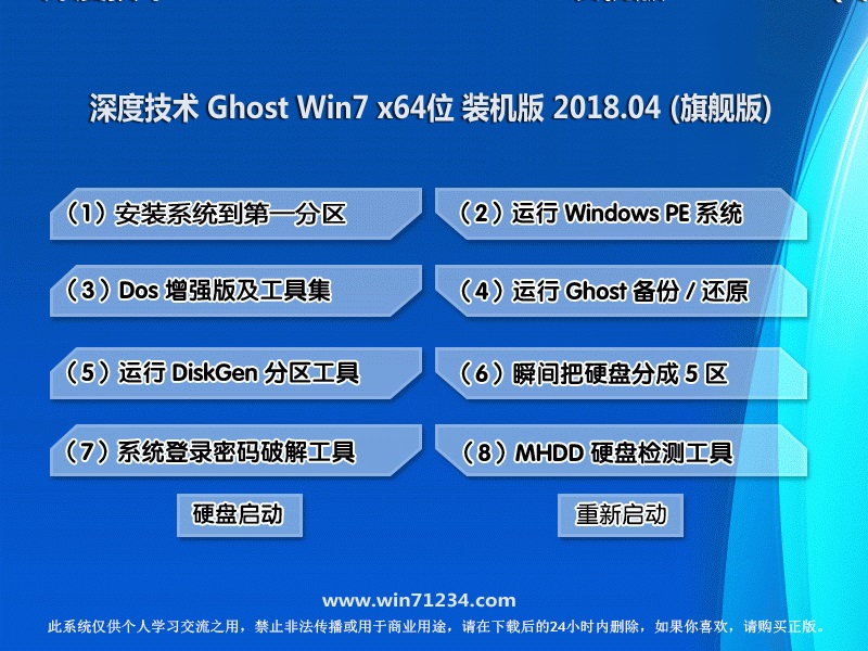 深度技术 Ghost Win7 64位旗舰版 201804
