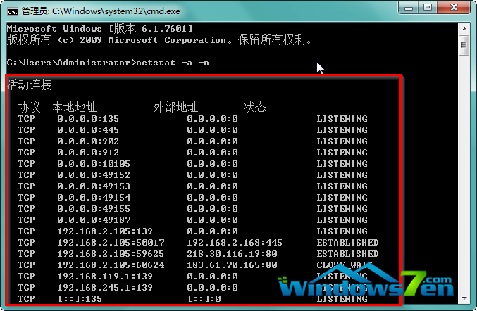 Win7旗舰版系统查看所有活动TCP连接和端口号｜Win7查看端口被占用的解决方法